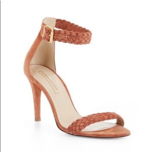 BCBGMaxAzria Venitia Brown Suede Braided Ankle Strap Heels